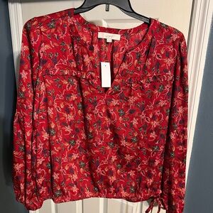 LOFT Red Floral Top-XL NWT